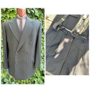 SIDI Double Breasted Gray Pinstripe Suit Tailored Wide Notch Lapels Pleat Front